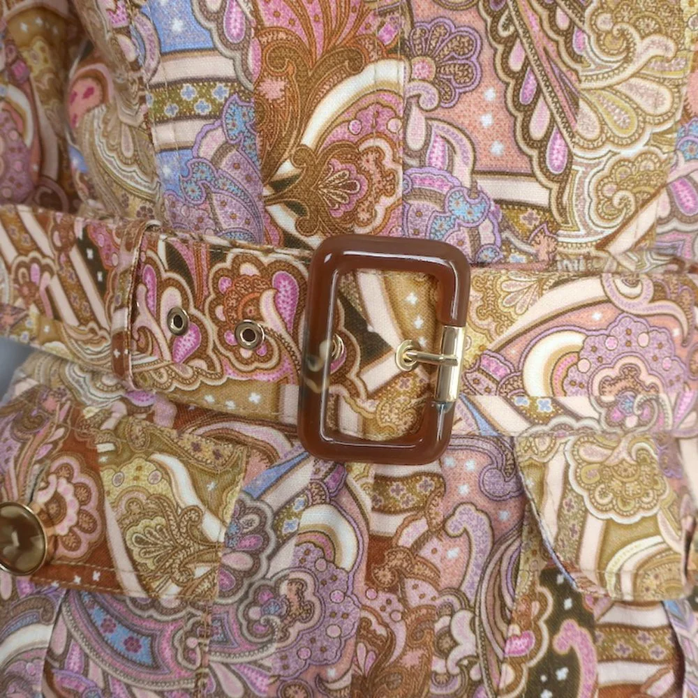ZIMMERMANN CONCERT BELTED JUMPSUIT MULTICOLOR PAISLEY PRINT LINEN SIZE 1 - Picture 2 of 7